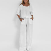Frieda | Damen Entspanntes Zweiteiliges Leinenset Top Hose