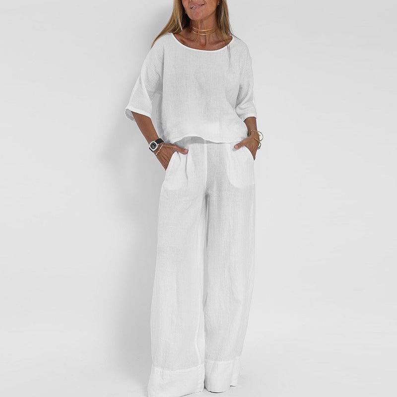 Frieda | Damen Entspanntes Zweiteiliges Leinenset Top Hose