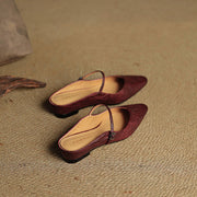 Damen Flache Schuhe mit Spitze, Riemen und Schnallenverschluss