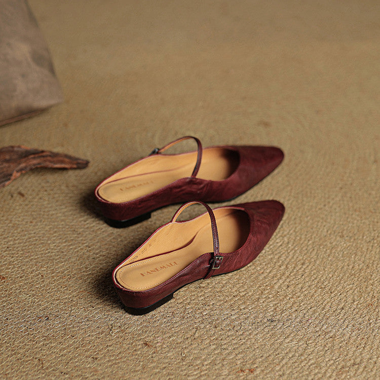 Damen Flache Schuhe mit Spitze, Riemen und Schnallenverschluss