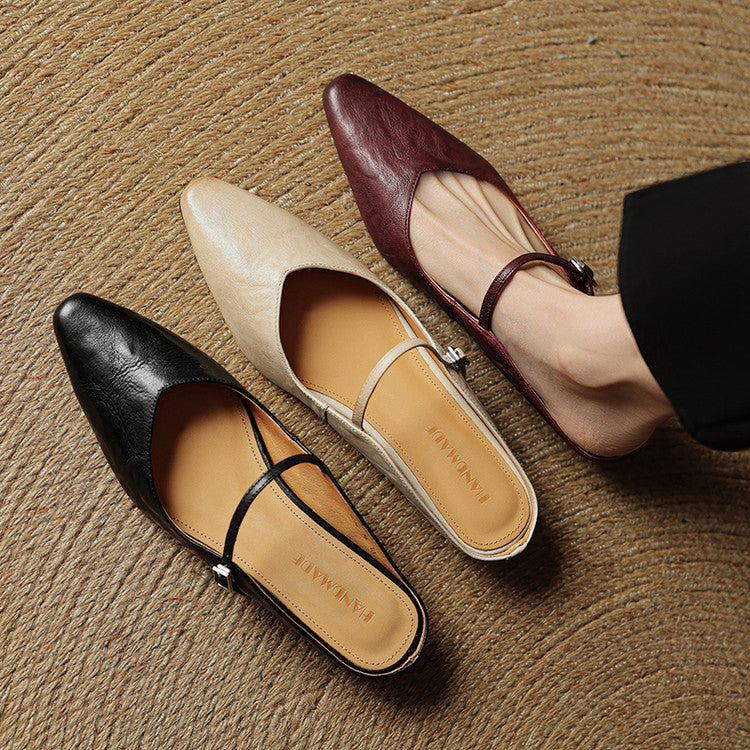 Damen Flache Schuhe mit Spitze, Riemen und Schnallenverschluss