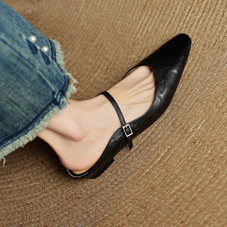 Damen Flache Schuhe mit Spitze, Riemen und Schnallenverschluss