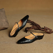 Damen Flache Schuhe mit Spitze, Riemen und Schnallenverschluss