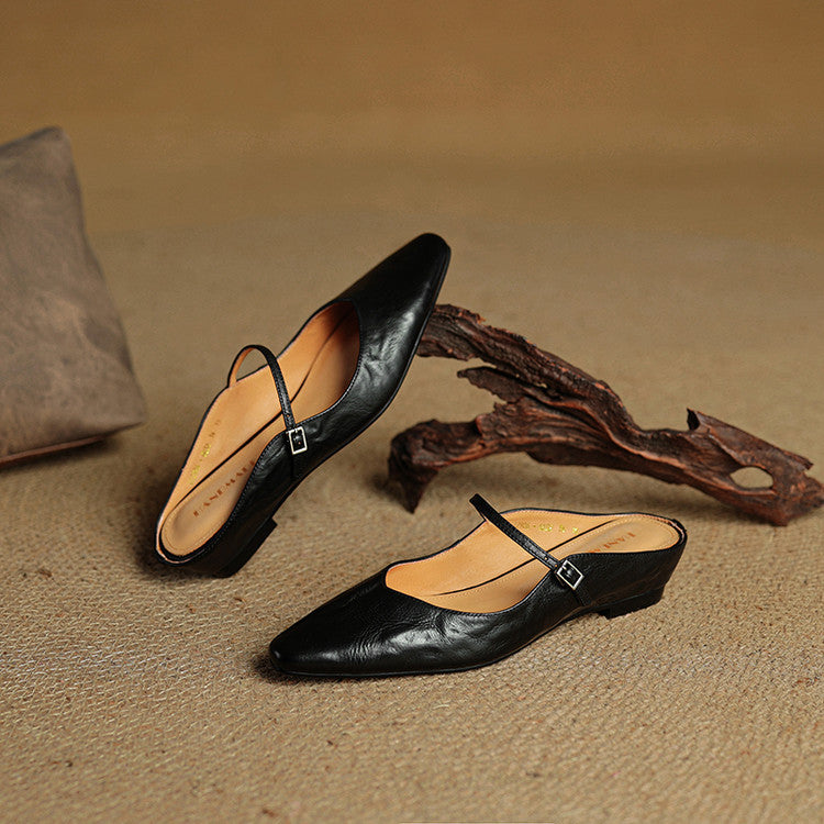 Damen Flache Schuhe mit Spitze, Riemen und Schnallenverschluss