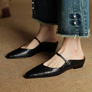 Damen Flache Schuhe mit Spitze, Riemen und Schnallenverschluss