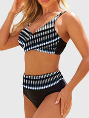 Hannah | Damen Geometrisch Gestreifter Zweiteiler Bikini Schnelltrocknend