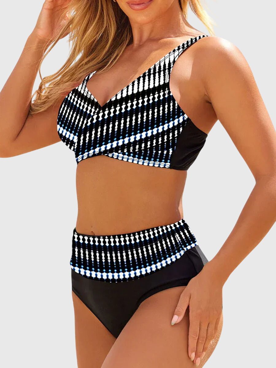 Hannah | Damen Geometrisch Gestreifter Zweiteiler Bikini Schnelltrocknend