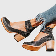 Damen Geschlossene Ankle-Boots mit Seitlichen Ausschnitten, Drei Schnallenriemen und Blockabsatz