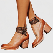 Damen Geschlossene Ankle-Boots mit Seitlichen Ausschnitten, Drei Schnallenriemen und Blockabsatz
