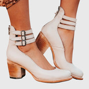 Damen Geschlossene Ankle-Boots mit Seitlichen Ausschnitten, Drei Schnallenriemen und Blockabsatz