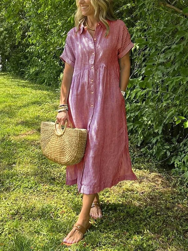 Mia | Damen Gestreiftes Kurzarm Midi-Shirtkleid