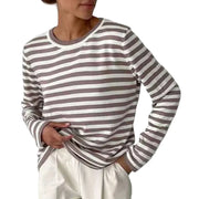 Damen Gestreiftes Langarmshirt mit Rundhals