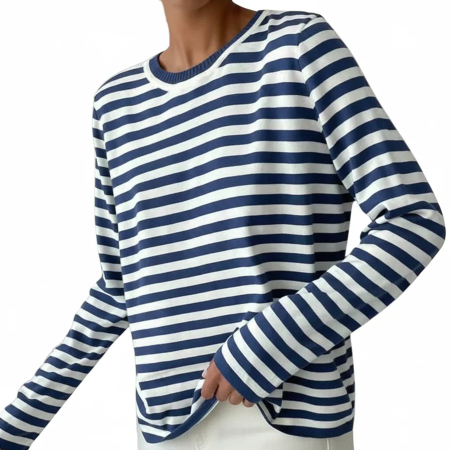 Damen Gestreiftes Langarmshirt mit Rundhals