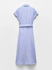 Damen Gestreiftes Midikleid mit Knopfleiste