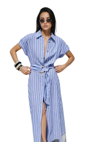 Damen Gestreiftes Midikleid mit Knopfleiste