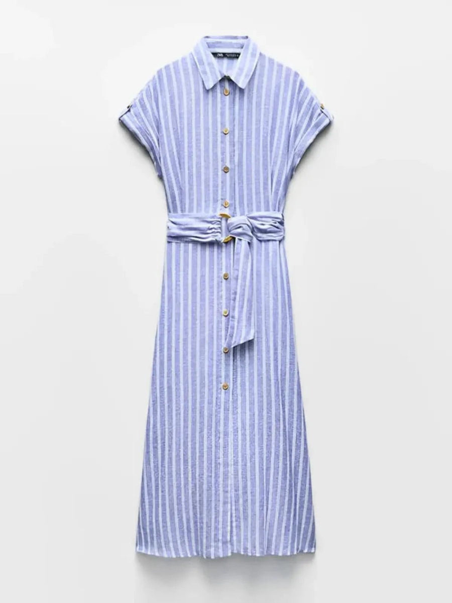 Damen Gestreiftes Midikleid mit Knopfleiste