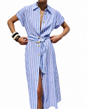 Damen Gestreiftes Midikleid mit Knopfleiste