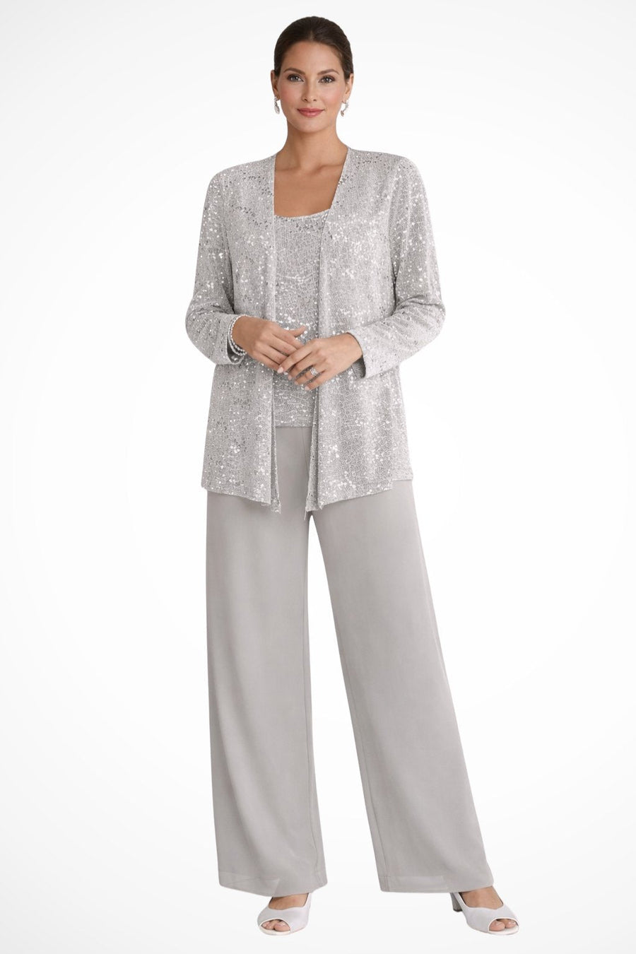 Frieda | Damen Glitzer Dreiteiler Weite Hose Blazer Set
