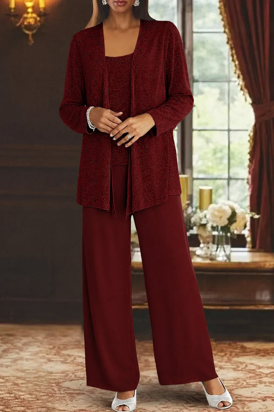 Frieda | Damen Glitzer Dreiteiler Weite Hose Blazer Set