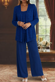 Frieda | Damen Glitzer Dreiteiler Weite Hose Blazer Set
