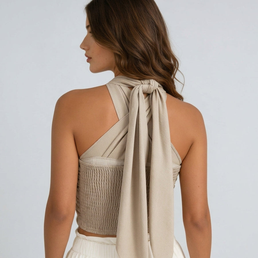 Damen-Halter-Top mit überkreuztem Ausschnitt und Wickeloptik