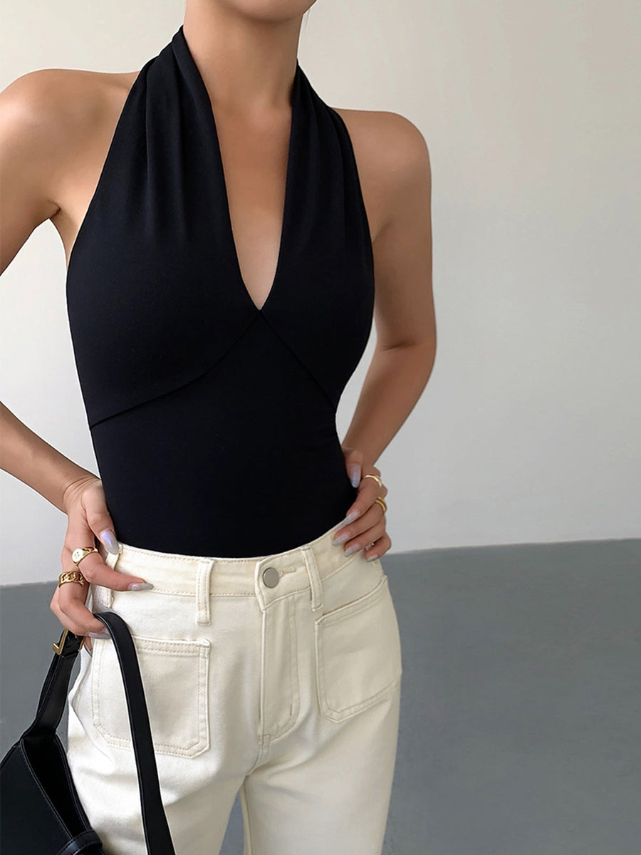 Damen Halterneck-Body mit tiefem V-Ausschnitt