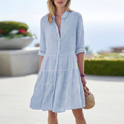 Damen Hemdblusenkleid mit Knopfleiste, Kragen und Stufenrock