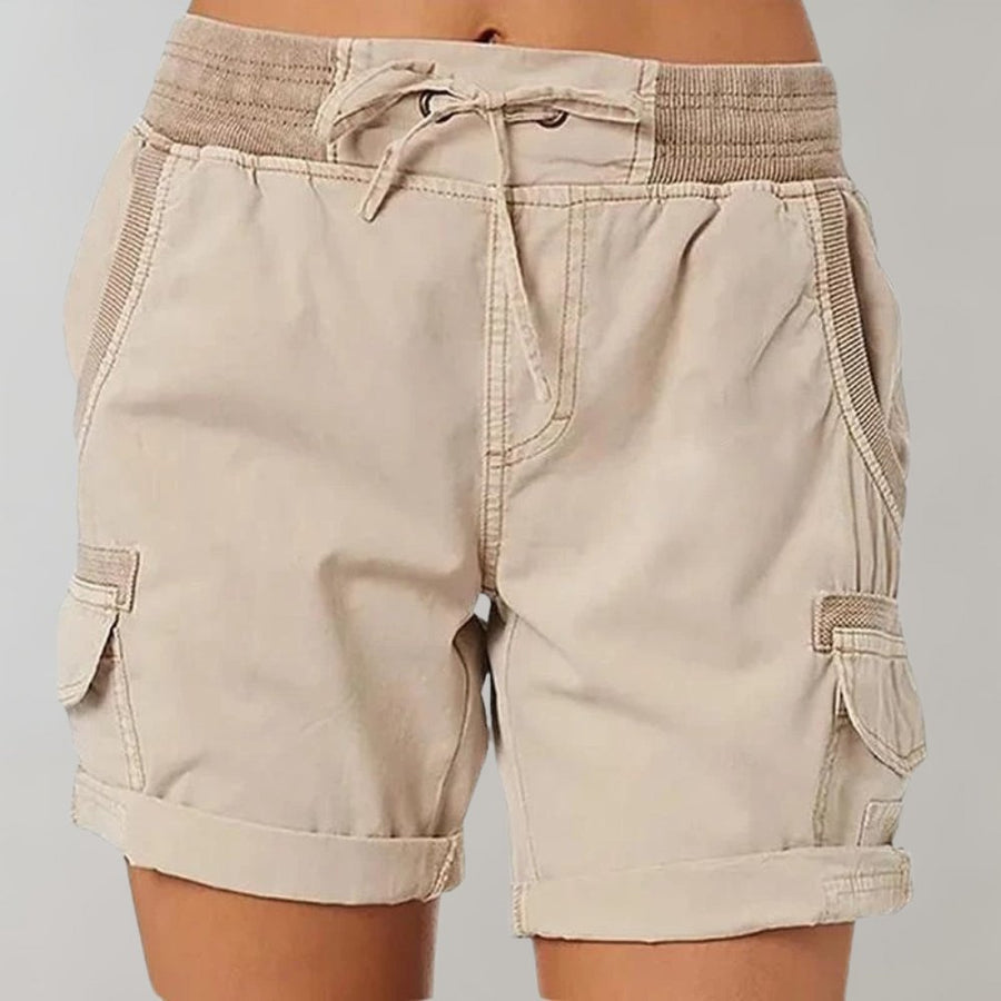 Marlene | Damen Hochbund Cargo Shorts mit Kordelzug