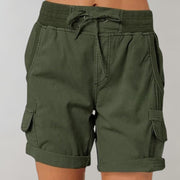 Marlene | Damen Hochbund Cargo Shorts mit Kordelzug