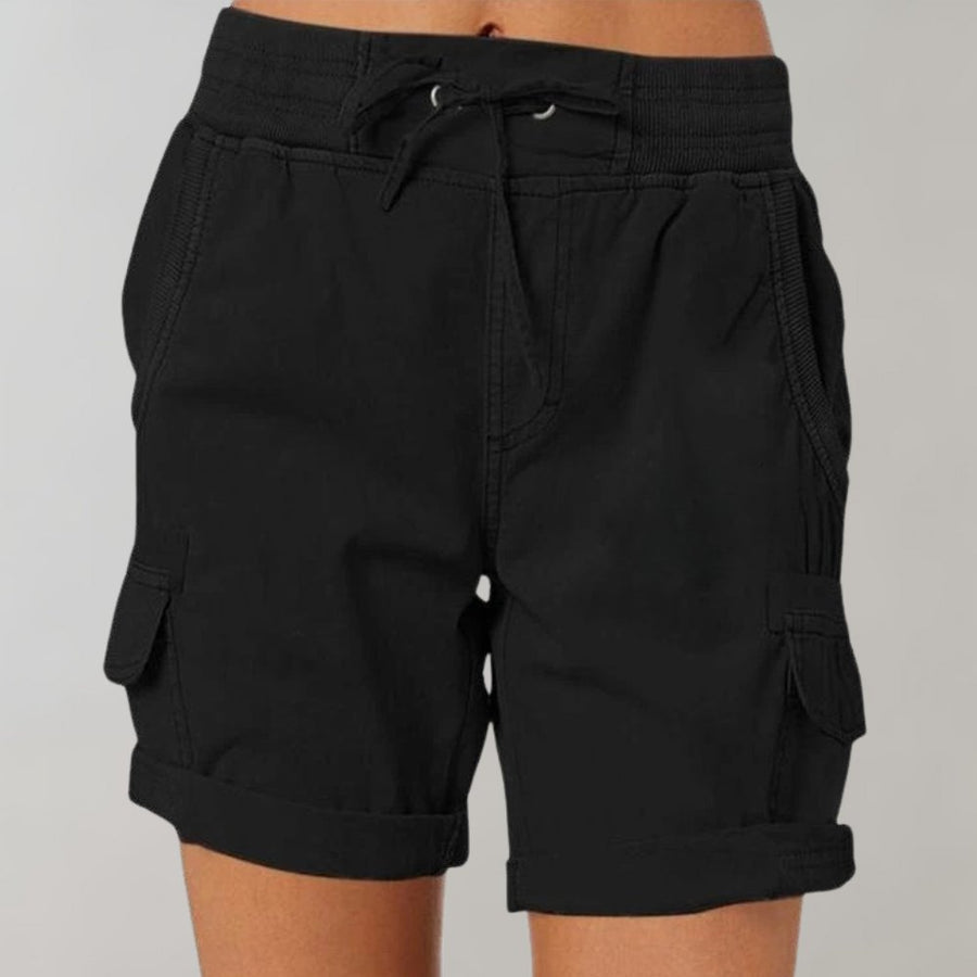 Marlene | Damen Hochbund Cargo Shorts mit Kordelzug