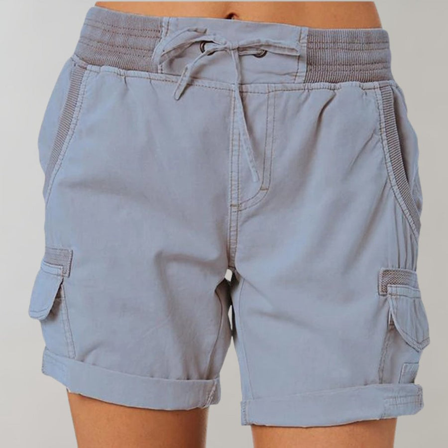 Marlene | Damen Hochbund Cargo Shorts mit Kordelzug