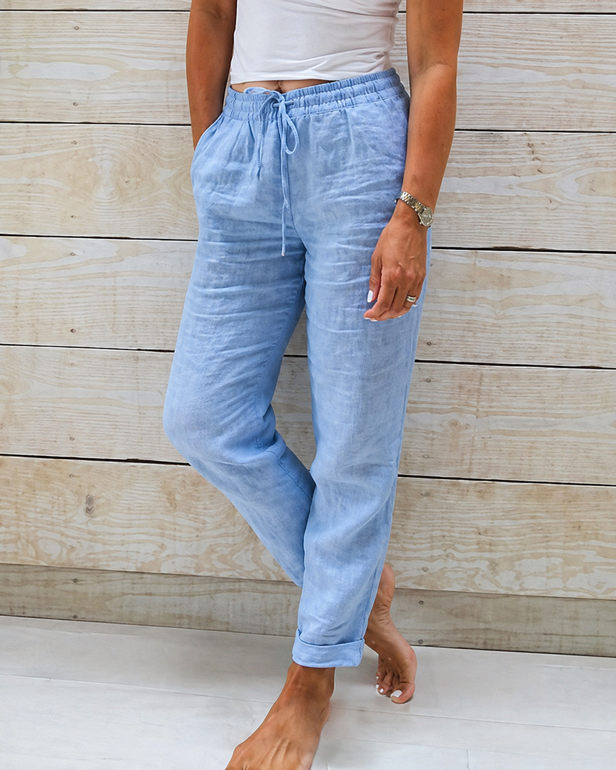 Damen Hose mit geradem Bein, elastischem Bund und Kordelzug