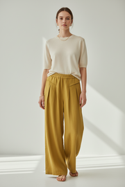 Damen Hose mit Hohem Bund und Weitem Bein
