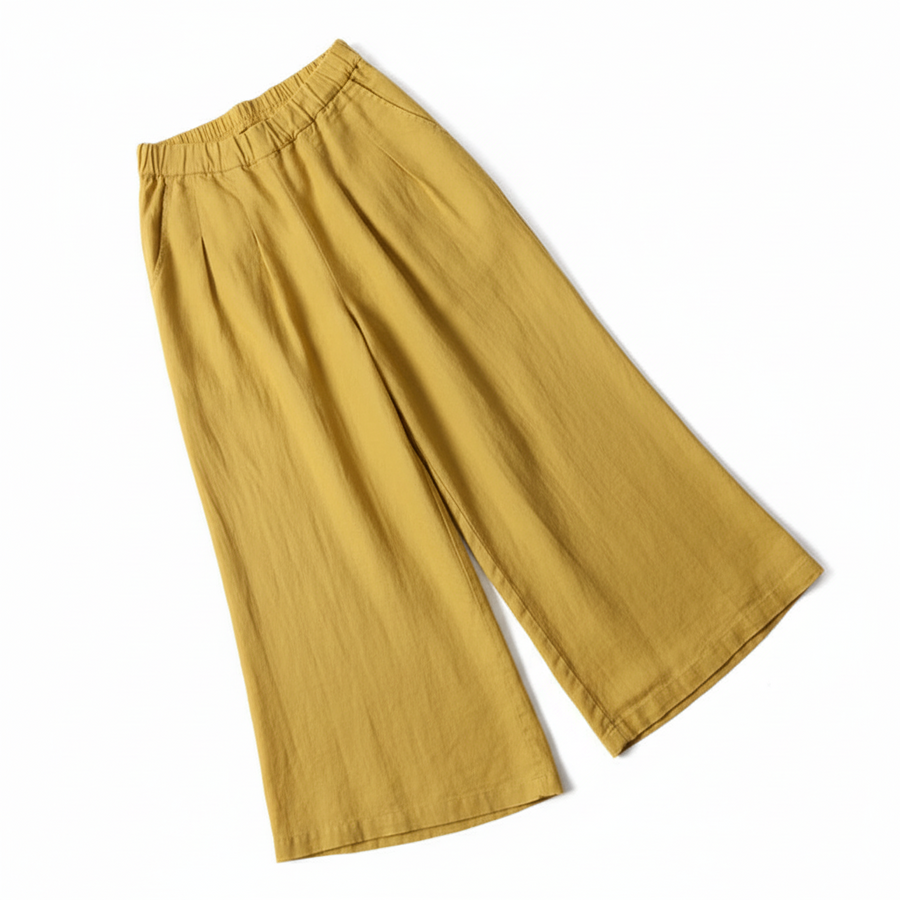 Damen Hose mit Hohem Bund und Weitem Bein