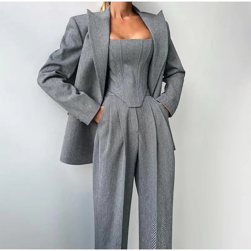 Damen Hosenanzug Set mit Korsett und Blazer