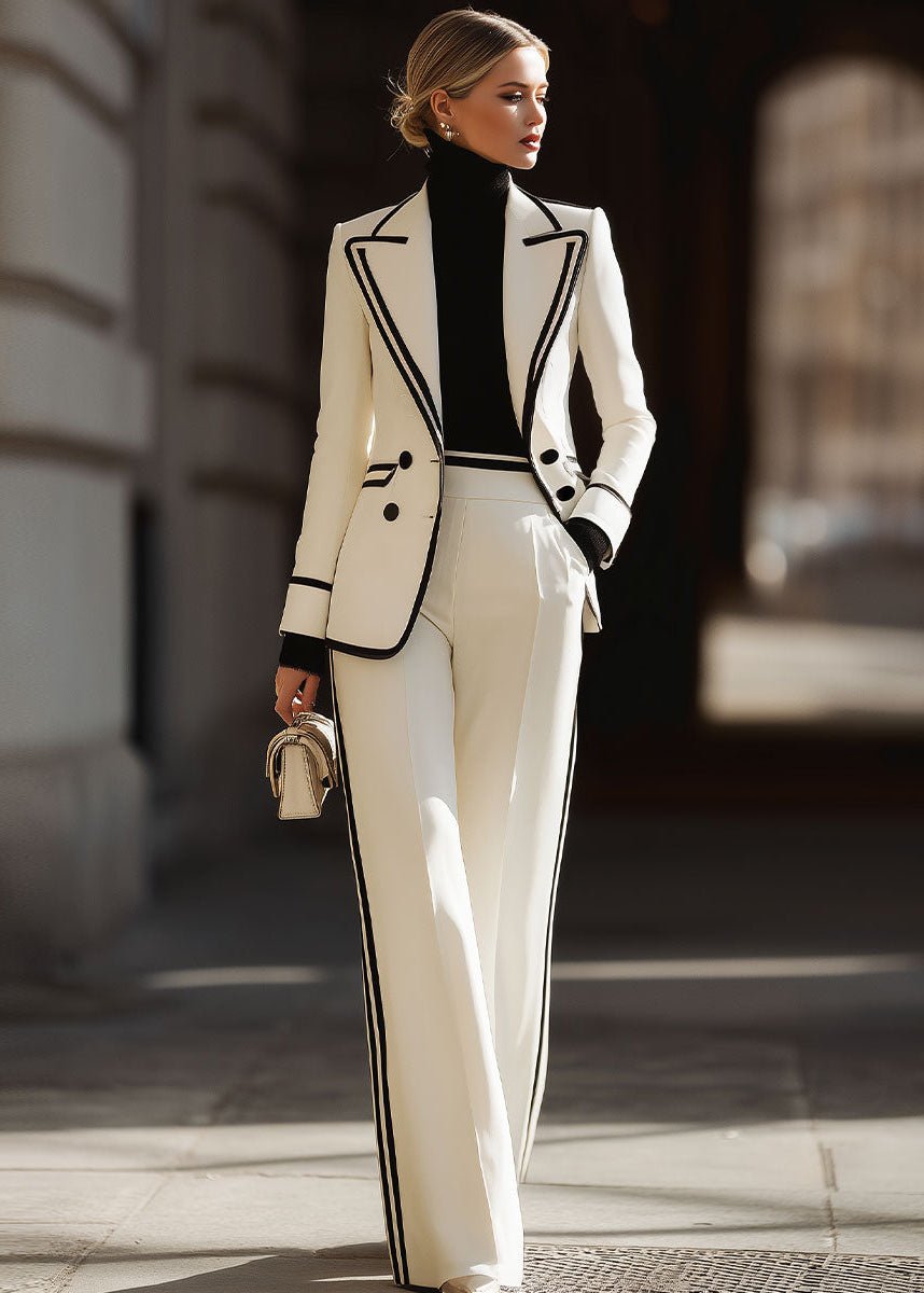 Clara | Damen Hosenanzug Zweiteiler Blazer Kontrastpaspel Business