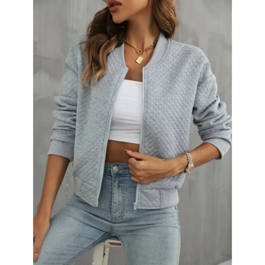 Damen Jacke mit Reißverschluss und Rundhalsausschnitt