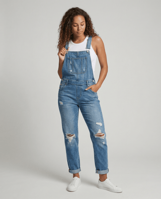 Damen Jeans-Latzhose mit Brusttasche und verstellbaren Trägern