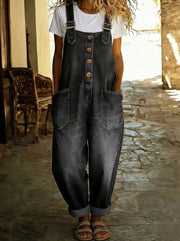Frieda | Damen Jeans Latzhose Weit Verstellbare Träger Taschen