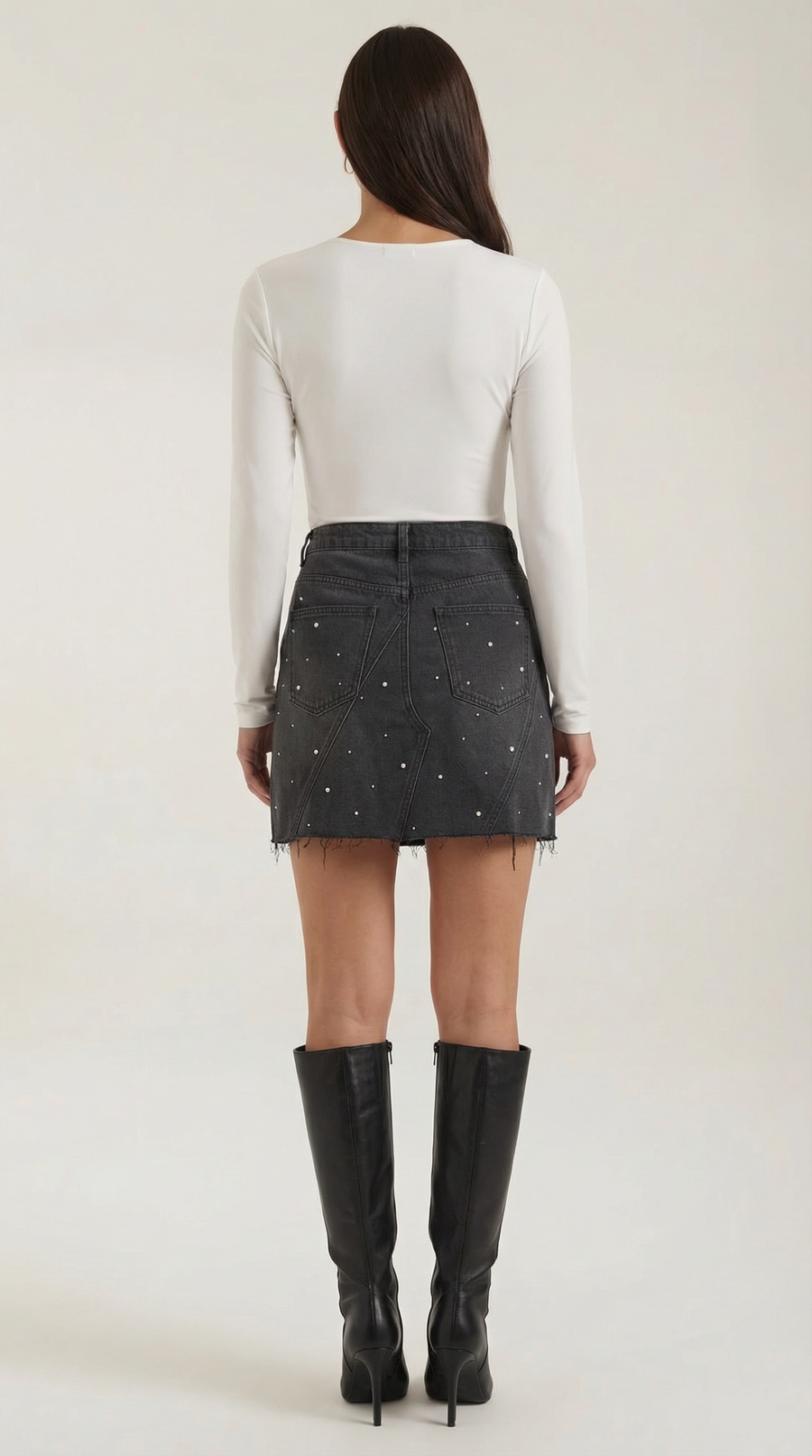 Damen Jeans Minirock mit Frontpaneelen, Knopfverschluss und offenem Saum