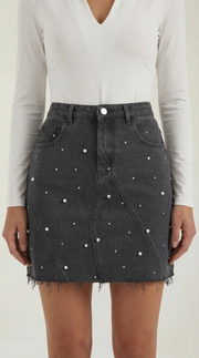 Damen Jeans Minirock mit Frontpaneelen, Knopfverschluss und offenem Saum