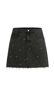Damen Jeans Minirock mit Frontpaneelen, Knopfverschluss und offenem Saum