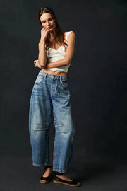Damen Jeans mit weitem Bein und klassischer Taschenanordnung