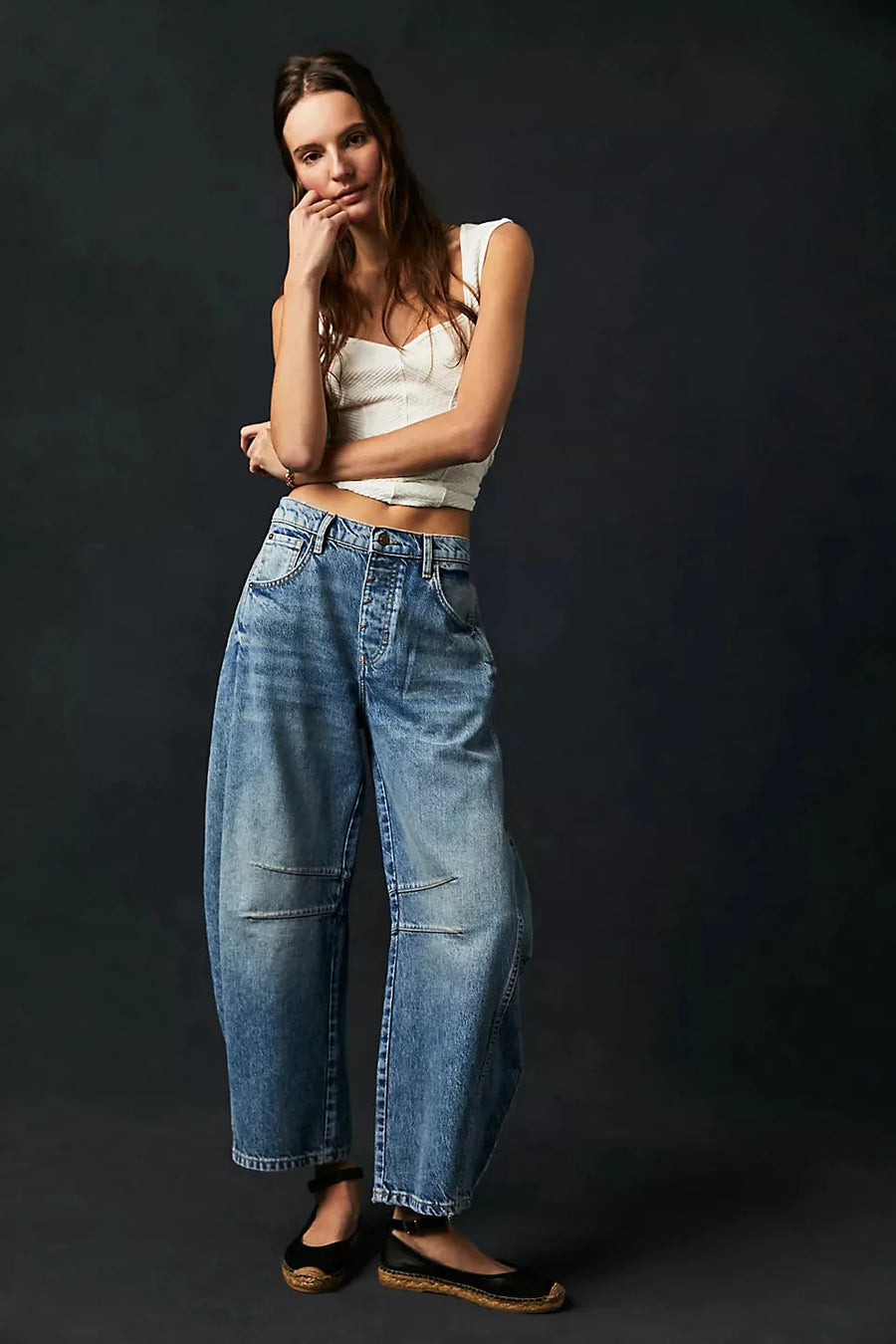 Damen Jeans mit weitem Bein und klassischer Taschenanordnung