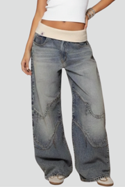 Damen Jeanshose mit weitem Bein und elastischem Bund