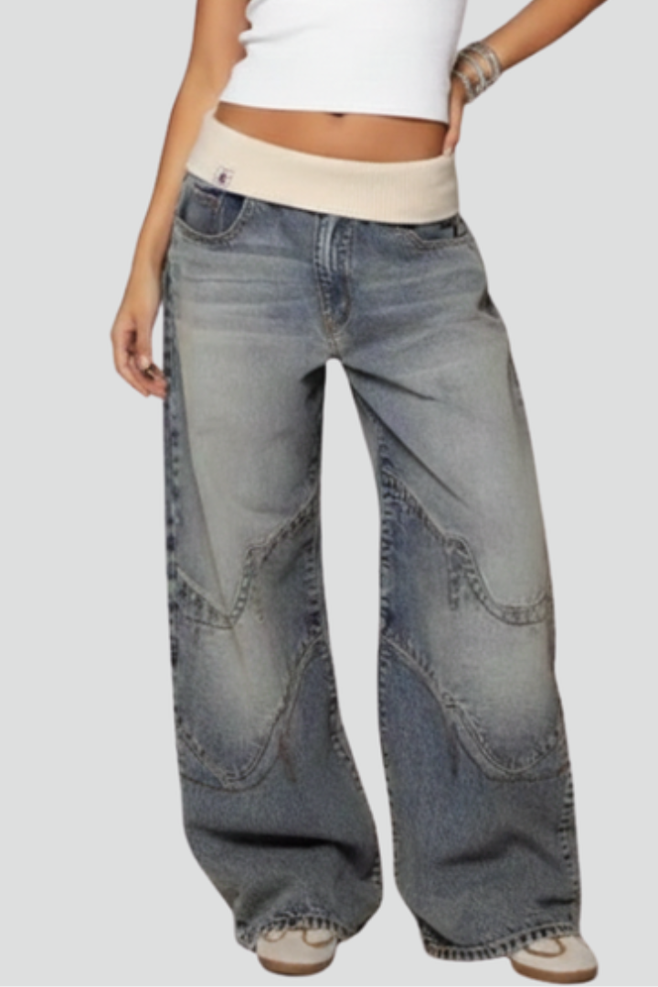 Damen Jeanshose mit weitem Bein und elastischem Bund