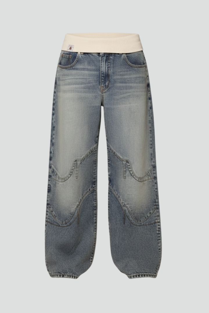 Damen Jeanshose mit weitem Bein und elastischem Bund
