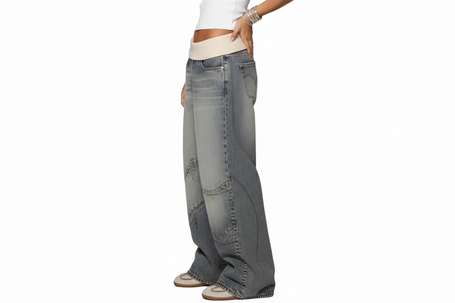 Damen Jeanshose mit weitem Bein und elastischem Bund