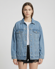 Damen Jeansjacke mit Knopfleiste und Pattentaschen im oberen Bereich