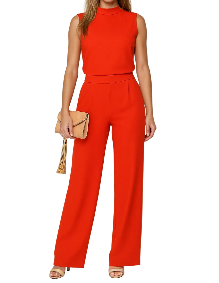 Damen Jumpsuit ärmellos mit Stehkragen und weitem Bein